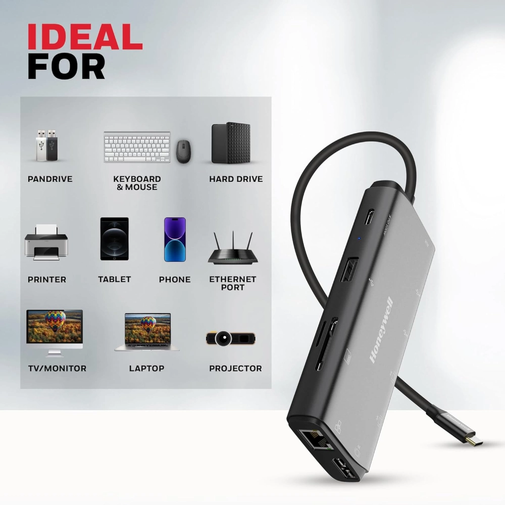 Honeywell Type C Docking Station 11 in 1 (USB | Type C | HDMI | Lan | DP | Aux | SD Card) (Open Box) view 3